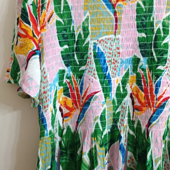 Green and Pink Tropical Print Sundress Maxi - Picture 2 of 5